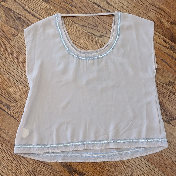 Nude Peach Sheer Sequin Top - Picture 2 of 5